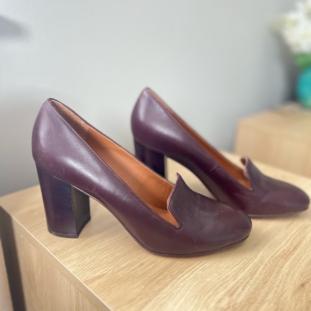 Burgundy Leather Block Heels - Picture 2 of 8